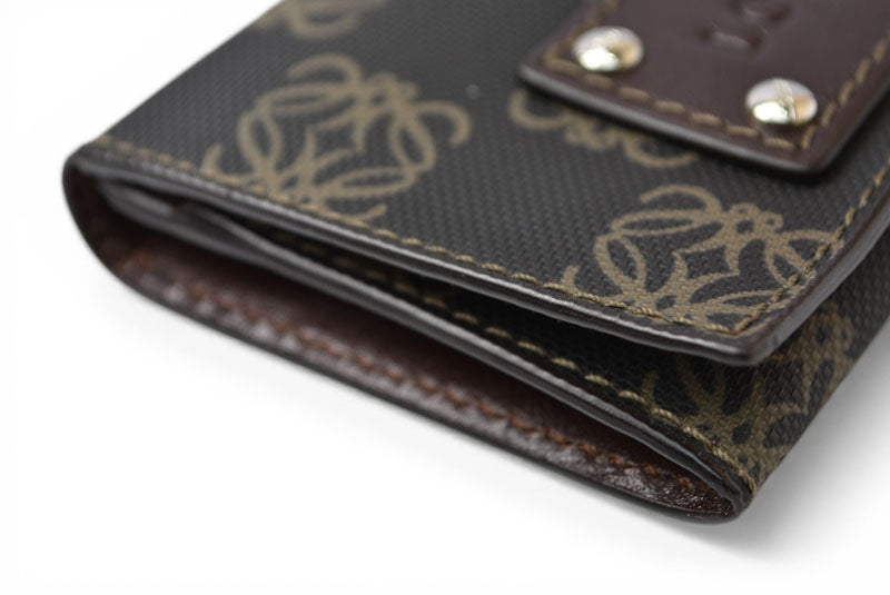 ロエベ カードケース/コインケース LOEWE レザー アナグラム ブラウン【中古】