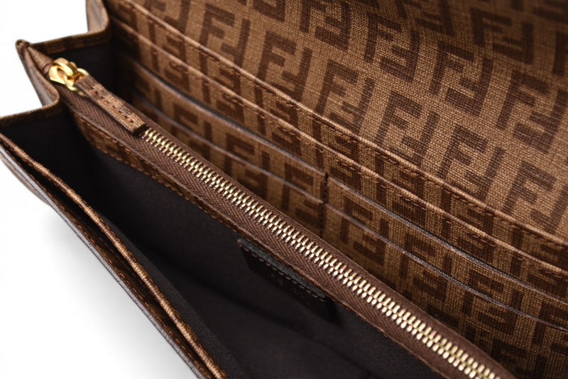 フェンディ 財布 FENDI 長財布 8M0021 YG1 ZUCCA/ズッカ柄 ベージュ/ブラウン【中古】