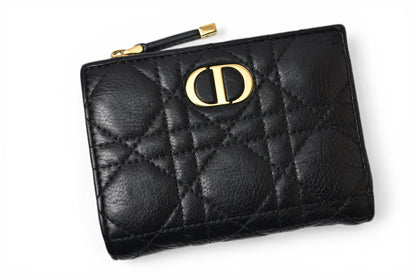 クリスチャンディオール 財布 Christian Dior ミニ財布 カロ ダリア カナージュステッチ ブラック【中古】