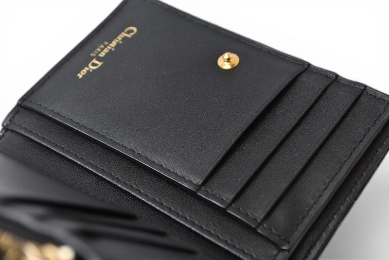 クリスチャンディオール 財布 Christian Dior ミニ財布 カロ ダリア カナージュステッチ ブラック【中古】
