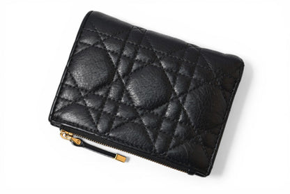クリスチャンディオール 財布 Christian Dior ミニ財布 カロ ダリア カナージュステッチ ブラック【中古】