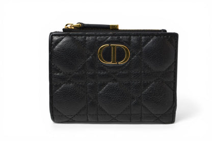 クリスチャンディオール 財布 Christian Dior ミニ財布 カロ ダリア カナージュステッチ ブラック【中古】