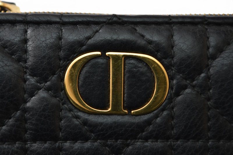クリスチャンディオール 財布 Christian Dior ミニ財布 カロ ダリア カナージュステッチ ブラック【中古】