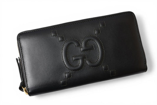 グッチ 財布 GUCCI 長財布/ロゴジップアラウンドウォレット GGステッチ ブラック 453393【中古】
