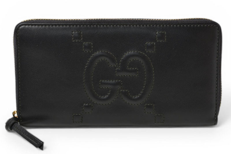 グッチ 財布 GUCCI 長財布/ロゴジップアラウンドウォレット GGステッチ ブラック 453393【中古】
