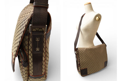 セリーヌ ショルダーバッグ CELINE マカダム柄 メッセンジャーバッグ A4対応 ブラウン/ベージュ【中古】