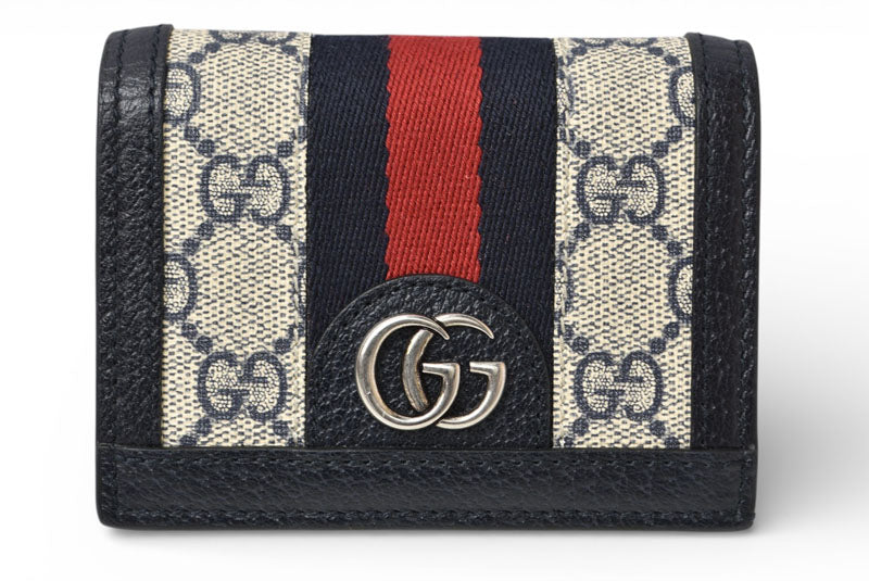 グッチ ミニ財布/二つ折り GUCCI 折財布 GGネイビー/ベージュ5231555 Ophidia/オフィディア GGスプリーム【中古】