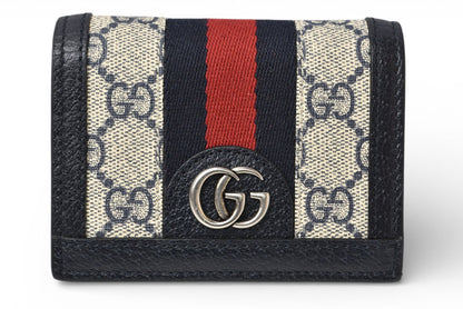 グッチ ミニ財布/二つ折り GUCCI 折財布 GGネイビー/ベージュ5231555 Ophidia/オフィディア GGスプリーム【中古】