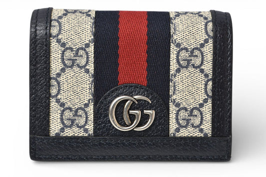 グッチ ミニ財布/二つ折り GUCCI 折財布 GGネイビー/ベージュ5231555 Ophidia/オフィディア GGスプリーム【中古】