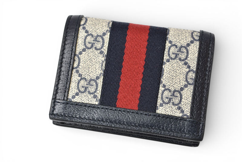 グッチ ミニ財布/二つ折り GUCCI 折財布 GGネイビー/ベージュ5231555 Ophidia/オフィディア GGスプリーム【中古】