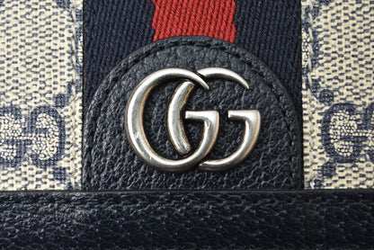 グッチ ミニ財布/二つ折り GUCCI 折財布 GGネイビー/ベージュ5231555 Ophidia/オフィディア GGスプリーム【中古】