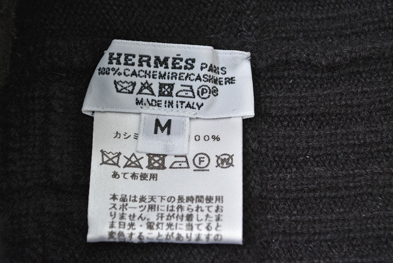 エルメス ニット帽 HERMES ニットキャップ/ビーニー カシミヤ ブラック Hロゴ サイズM【中古】