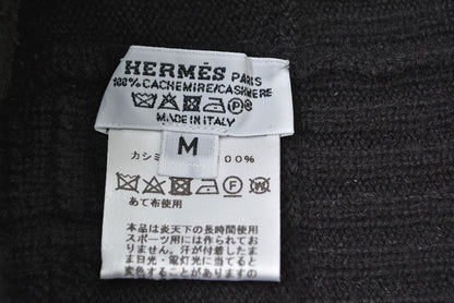 エルメス ニット帽 HERMES ニットキャップ/ビーニー カシミヤ ブラック Hロゴ サイズM【中古】