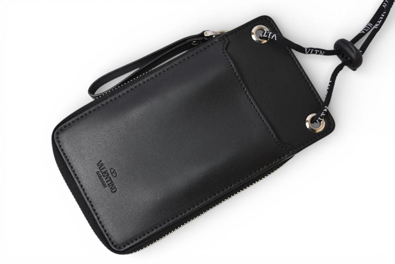 ヴァレンティノ 財布 VALENTINO 折財布 バレンチノ 二つ折り VLTN ロゴ Y2P0P90 ネックホルダー ブラック メンズ/レディース【中古】