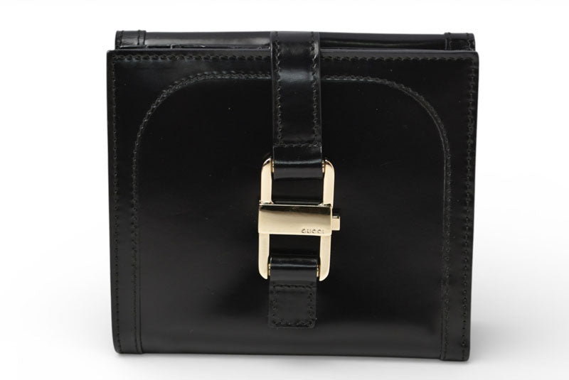 グッチ 財布 未使用 GUCCI ヴィンテージ 折財布 035.3731 エナメル ブラック【中古】