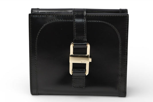 グッチ 財布 未使用 GUCCI ヴィンテージ 折財布 035.3731 エナメル ブラック【中古】