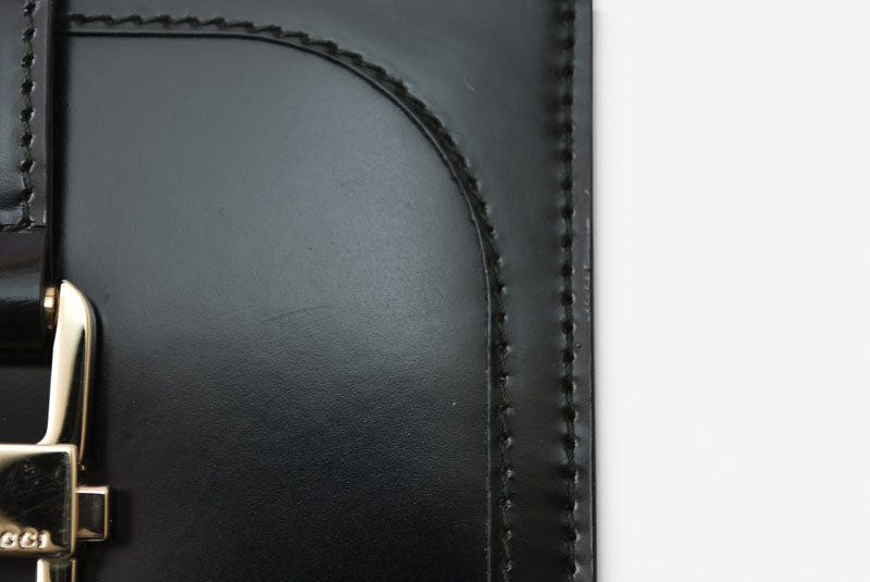 グッチ 財布 未使用 GUCCI ヴィンテージ 折財布 035.3731 エナメル ブラック【中古】