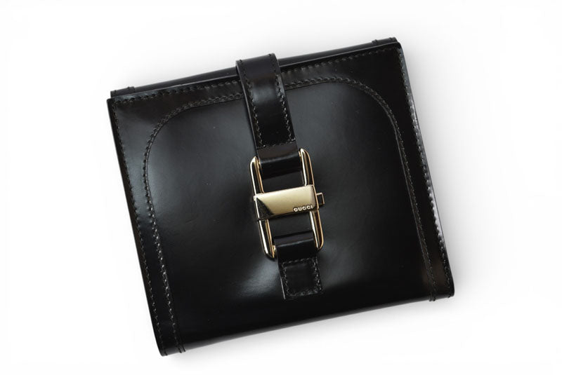 グッチ 財布 未使用 GUCCI ヴィンテージ 折財布 035.3731 エナメル ブラック【中古】