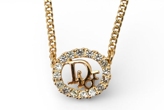 クリスチャンディオール ネックレス ヴィンテージ Christian Dior ロゴ/ラインストーン ゴールド【中古】