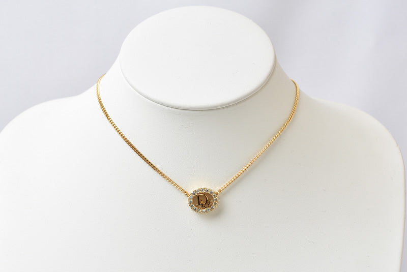 クリスチャンディオール ネックレス ヴィンテージ Christian Dior ロゴ/ラインストーン ゴールド【中古】