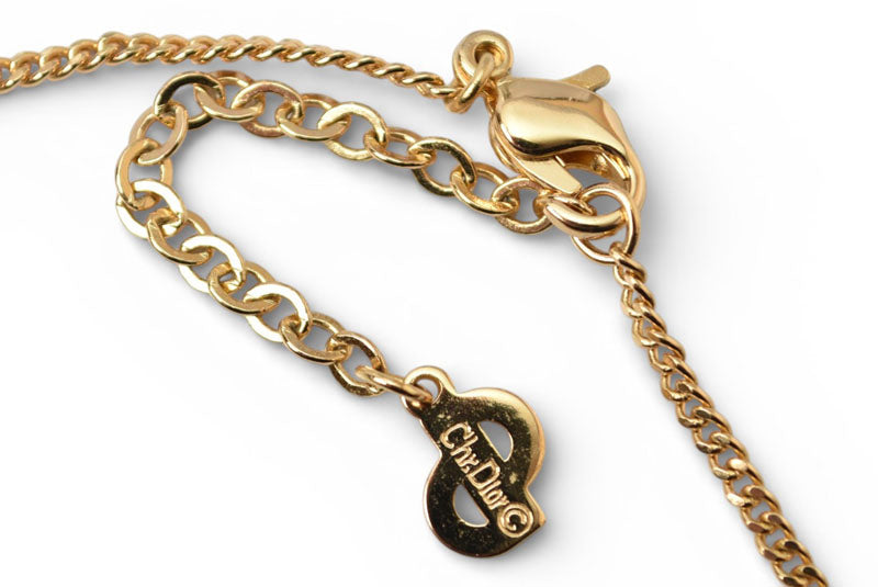 クリスチャンディオール ネックレス ヴィンテージ Christian Dior ロゴ/ラインストーン ゴールド【中古】