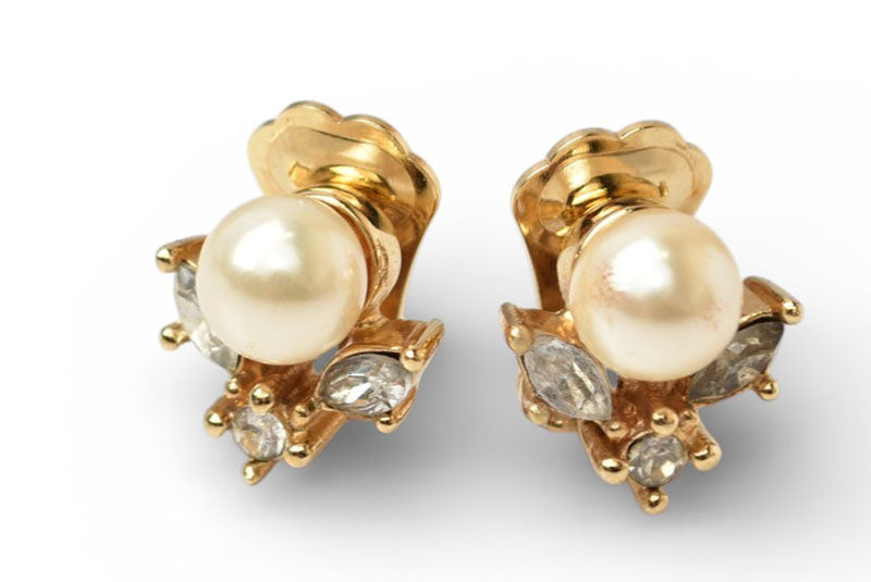 クリスチャンディオール イヤリング Christian Dior ヴィンテージ アクセサリー パールモチーフ/ラインストーン ゴールド【中古】