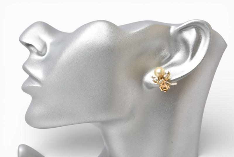 クリスチャンディオール イヤリング Christian Dior ヴィンテージ アクセサリー パールモチーフ/ラインストーン ゴールド【中古】