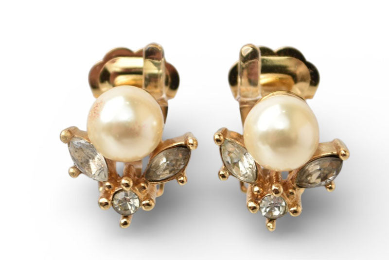 クリスチャンディオール イヤリング Christian Dior ヴィンテージ アクセサリー パールモチーフ/ラインストーン ゴールド【中古】