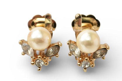 クリスチャンディオール イヤリング Christian Dior ヴィンテージ アクセサリー パールモチーフ/ラインストーン ゴールド【中古】