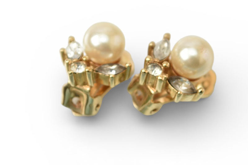クリスチャンディオール イヤリング Christian Dior ヴィンテージ アクセサリー パールモチーフ/ラインストーン ゴールド【中古】