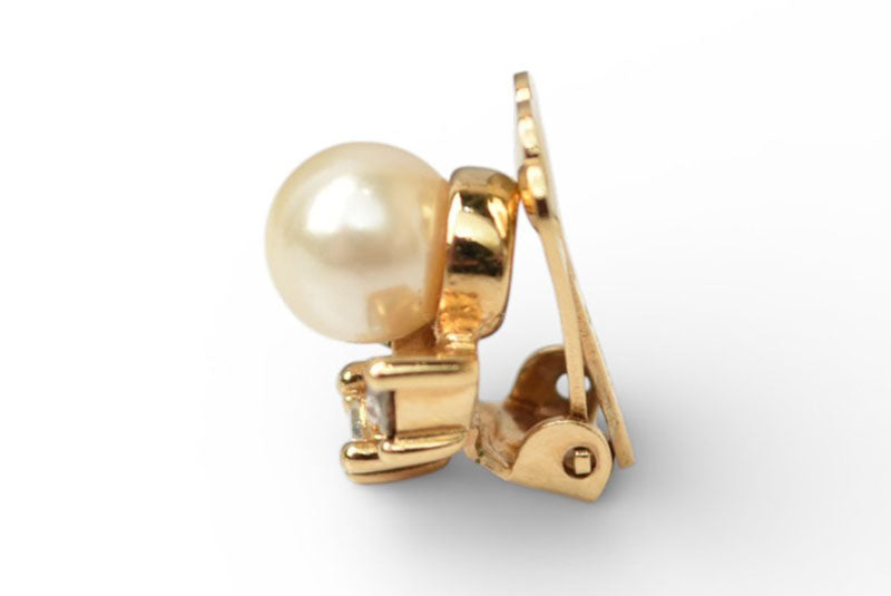 クリスチャンディオール イヤリング Christian Dior ヴィンテージ アクセサリー パールモチーフ/ラインストーン ゴールド【中古】