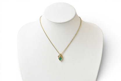 クリスチャンディオール ネックレス ヴィンテージ Christian Dior カラーストーン/ラインストーン グリーン/ゴールド【中古】
