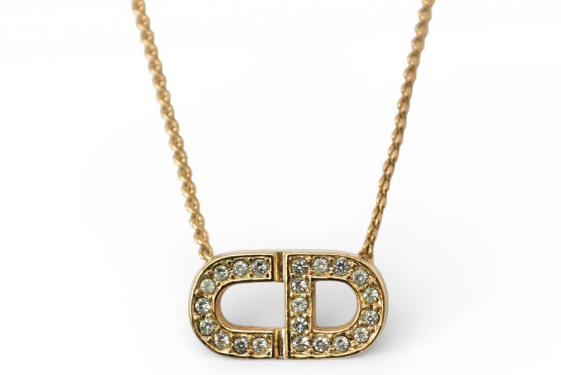クリスチャンディオール ネックレス ヴィンテージ Christian Dior CDロゴ/ラインストーン ゴールド【中古】