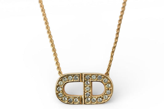 クリスチャンディオール ネックレス ヴィンテージ Christian Dior CDロゴ/ラインストーン ゴールド【中古】