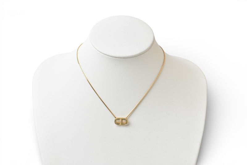 クリスチャンディオール ネックレス ヴィンテージ Christian Dior CDロゴ/ラインストーン ゴールド【中古】
