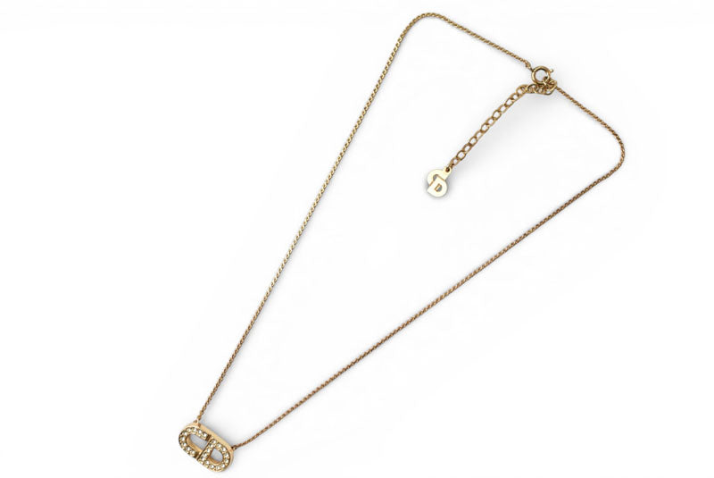 クリスチャンディオール ネックレス ヴィンテージ Christian Dior CDロゴ/ラインストーン ゴールド【中古】