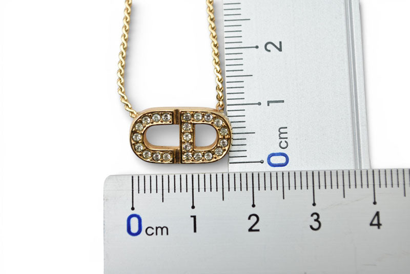 クリスチャンディオール ネックレス ヴィンテージ Christian Dior CDロゴ/ラインストーン ゴールド【中古】