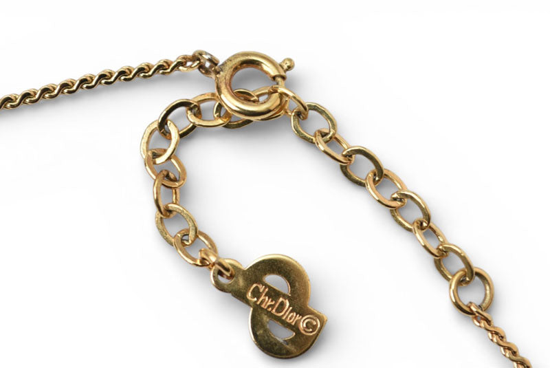 クリスチャンディオール ネックレス ヴィンテージ Christian Dior CDロゴ/ラインストーン ゴールド【中古】