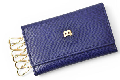 【中古】 バリー キーケース 4連 BALLY レザー ブルー 青 ネイビー系 シルバー金具 レディース メンズ ユニセックス 鍵 カギ ケース スリム コンパクト ブランド 希少 ギフト プレゼント