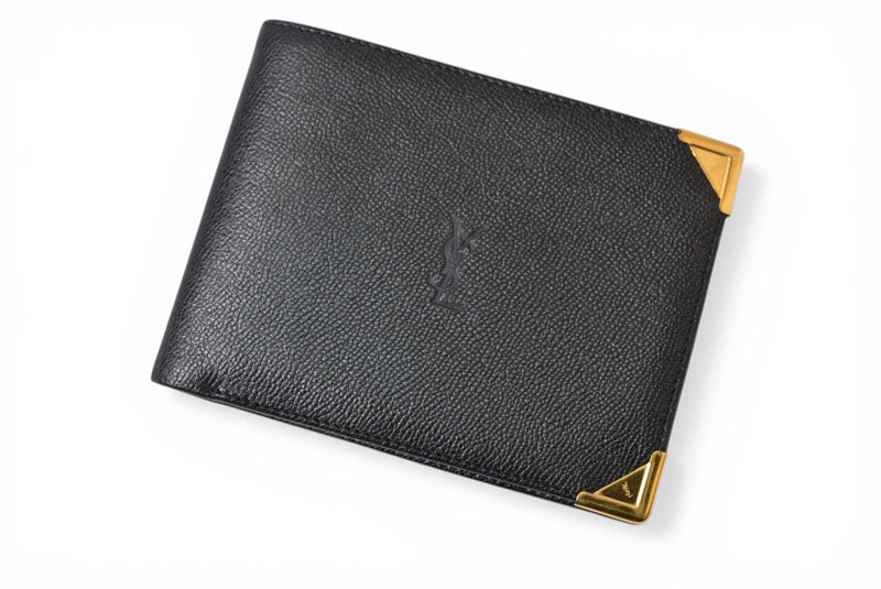 サンローランパリ 財布/折財布 SAINT LAURENT PARIS ヴィンテージ 二つ折財布 YSL ブラック【中古】