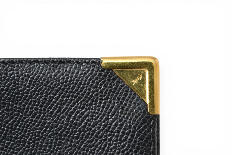 サンローランパリ 財布/折財布 SAINT LAURENT PARIS ヴィンテージ 二つ折財布 YSL ブラック【中古】