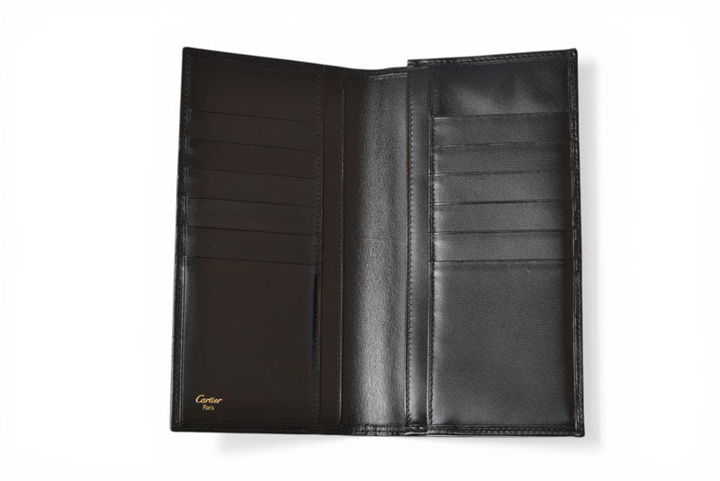 カルティエ 財布 メンズ Cartier 長財布 レザー パシャ ブラック/シルバー メンズ/レディース【中古】