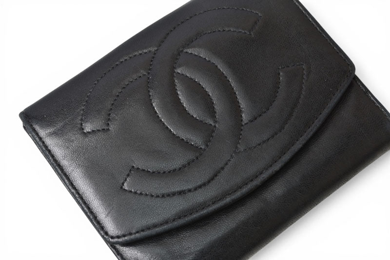 シャネル 財布/二つ折 CHANEL 折財布 ココマーク ブラック【中古】