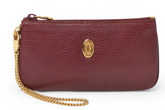 カルティエ コインケース/カードケース/ポーチ ヴィンテージ Cartier マスト ドゥ カルティエ ボルドー チェーン付【中古】