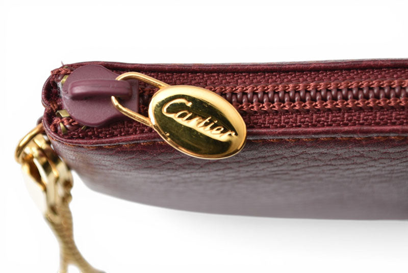 カルティエ コインケース/カードケース/ポーチ ヴィンテージ Cartier マスト ドゥ カルティエ ボルドー チェーン付【中古】