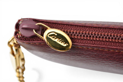 カルティエ コインケース/カードケース/ポーチ ヴィンテージ Cartier マスト ドゥ カルティエ ボルドー チェーン付【中古】