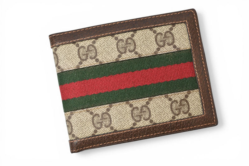グッチ 二つ折り財布 シェリーライン オールドグッチ GUCCI Accessory Collection GGプラス ベージュ ブラウン ウェビングライン ヴィンテージ 希少 レア【中古】