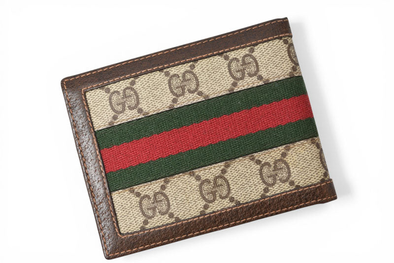 グッチ 二つ折り財布 シェリーライン オールドグッチ GUCCI Accessory Collection GGプラス ベージュ ブラウン ウェビングライン ヴィンテージ 希少 レア【中古】