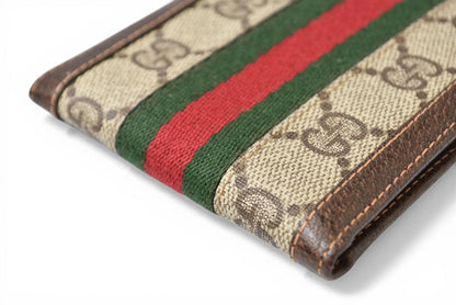 グッチ 二つ折り財布 シェリーライン オールドグッチ GUCCI Accessory Collection GGプラス ベージュ ブラウン ウェビングライン ヴィンテージ 希少 レア【中古】