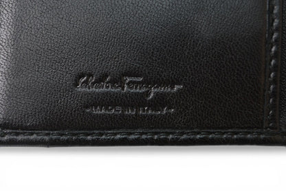 【中古】 サルヴァトーレ フェラガモ 長財布 Salvatore Ferragamo ガンチーニ 型押し レザー ブラック 黒 シルバーロゴ 二つ折り メンズ レディース ユニセックス 希少 レア